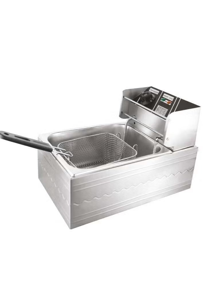 Denx Stainless Steel 6L Deep Oil Fryer with Basket Strainer Jumbo Size Adjustable Temperature & Timer, Perfect Chicken, Shrimp, French Fries, Chips & More, Removable Oil Container - Image 1